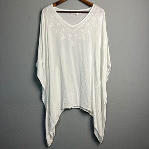 Indian‎ Tropical Bazaar Embroidered White Rayon Cover-Up Poncho Top Free Size
